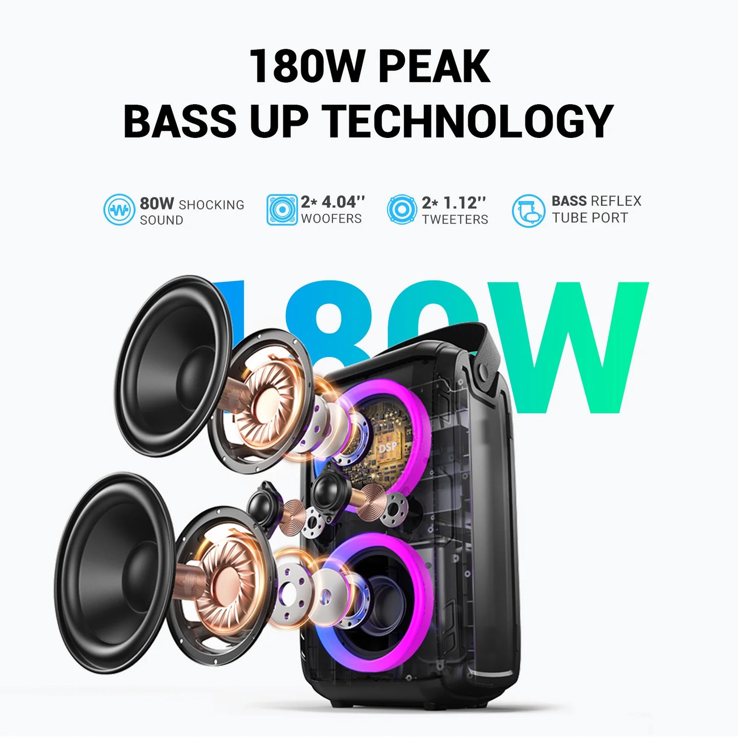 Dual 80W Portable Bluetooth Party Speaker with Deep Bass
