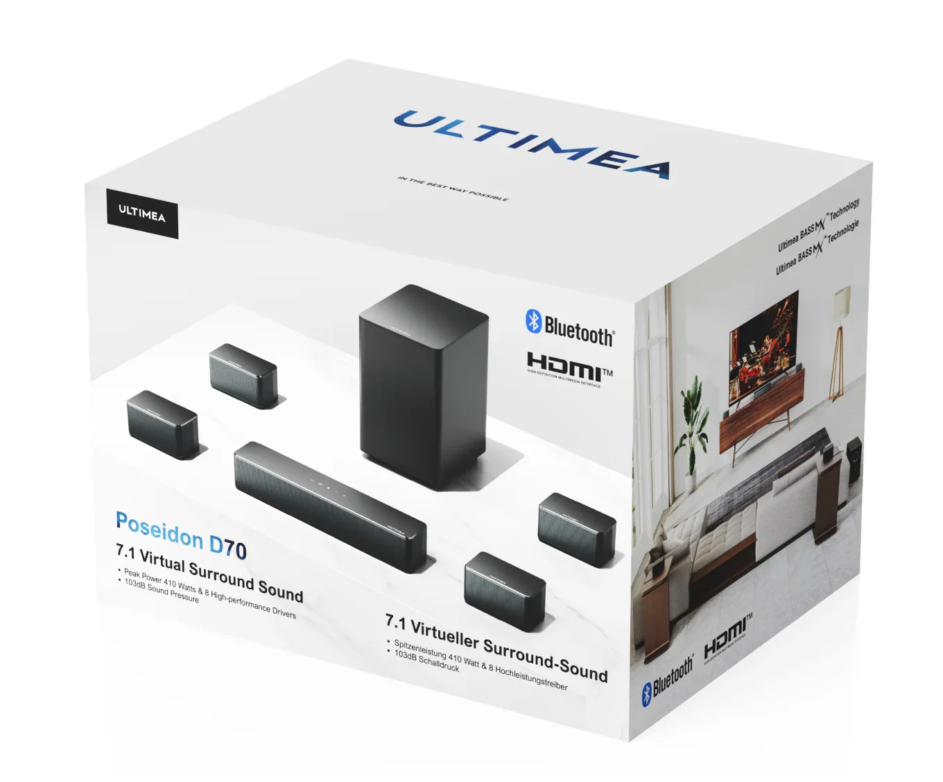 7.1 Channel Dolby Atmos Soundbar with Rear Speakers & Subwoofer
