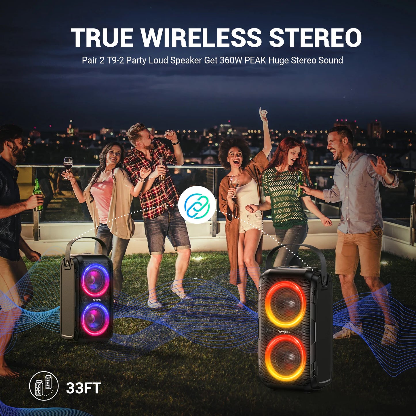 Dual 80W Portable Bluetooth Party Speaker with Deep Bass