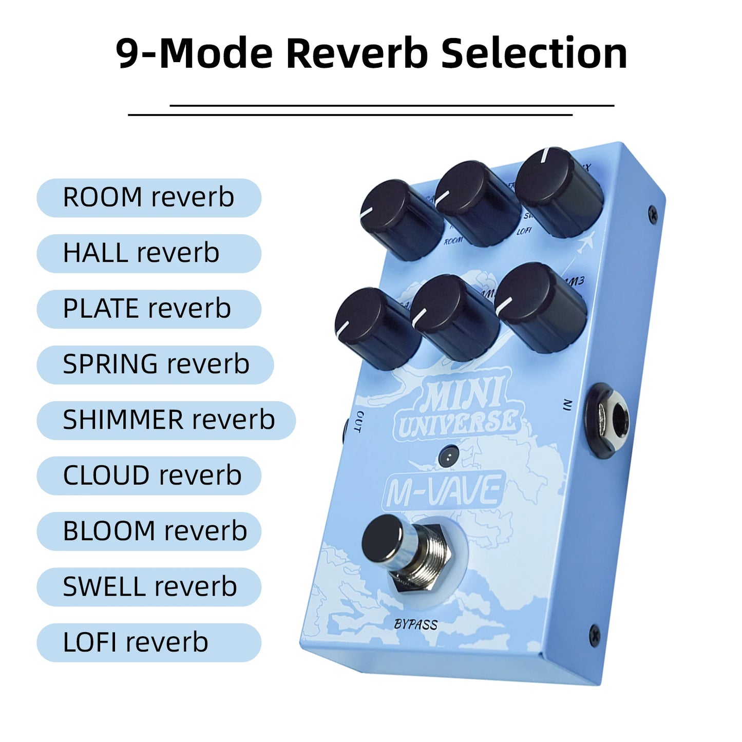 M-vave Mini Universe Digital Reverb Pedal 9 Reverb Effects Room/Shimmer/Lofi/Spring Reveb Effect Pedals for Guitar Pedal