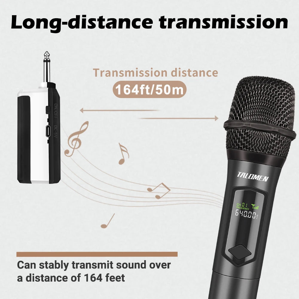 Wireless Microphone, ,Professional Dual Handheld Cordless Dynamic Mic System