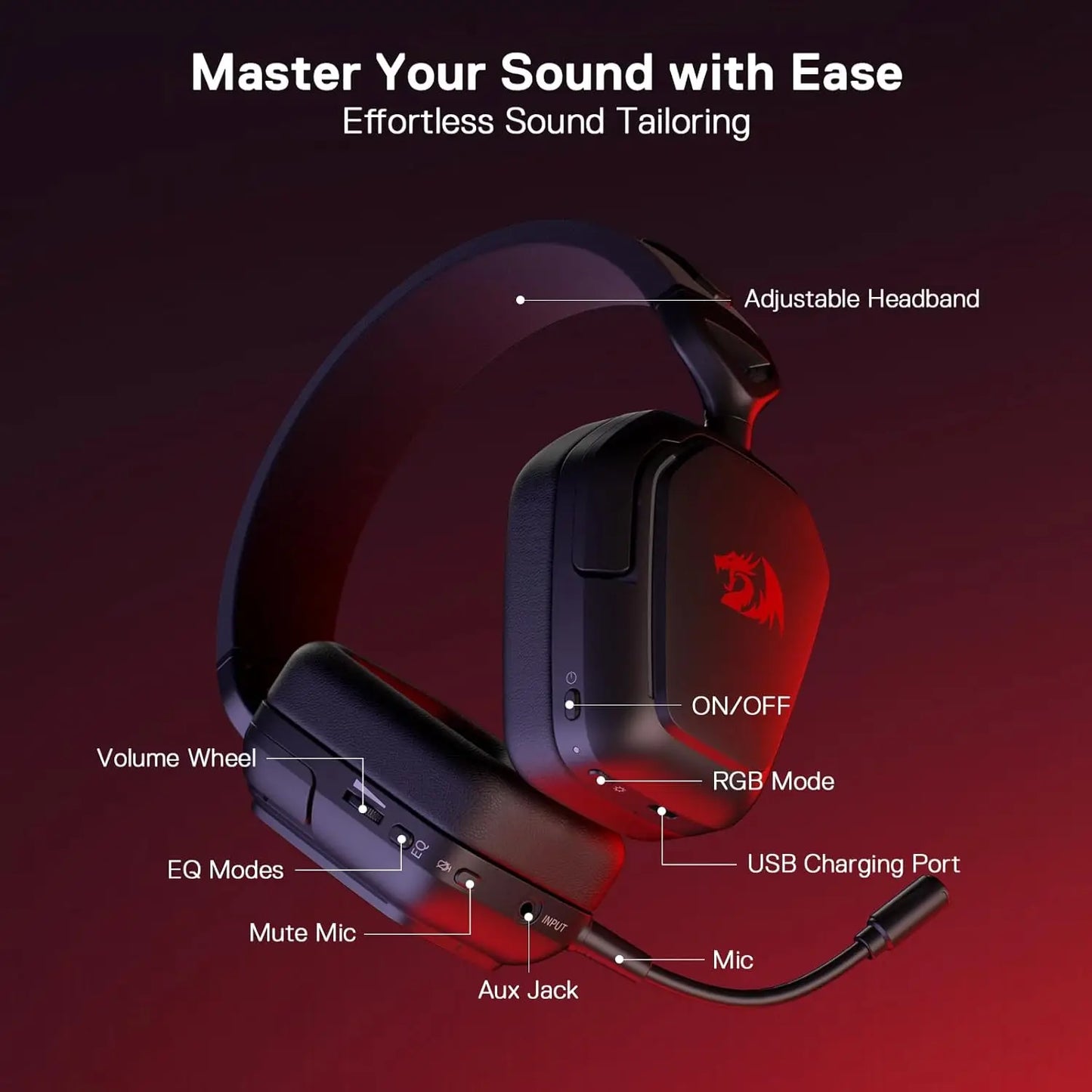 Redragon H868 3-Mode Wireless RGB Gaming Headset 7.1 Surround Sound
