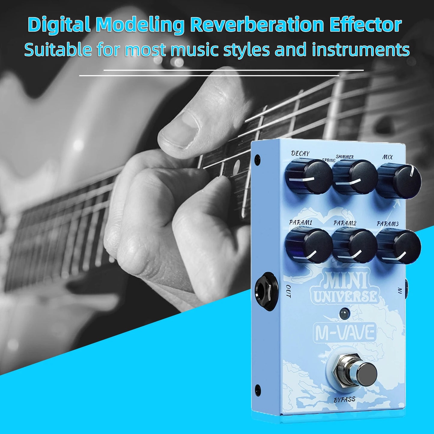 M-vave Mini Universe Digital Reverb Pedal 9 Reverb Effects Room/Shimmer/Lofi/Spring Reveb Effect Pedals for Guitar Pedal