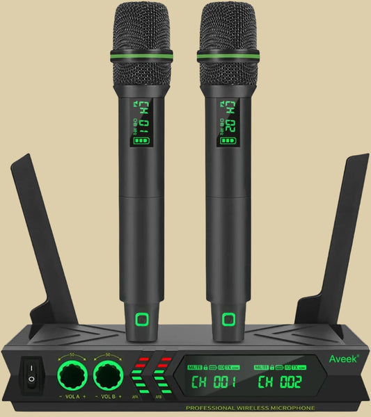 Wireless Microphone System,Dual UHF Cordless Microphones
